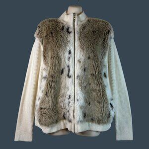 Lisa International Faux Fur Knit Sweater Zip Jacket Simple Functional Warm Sz L